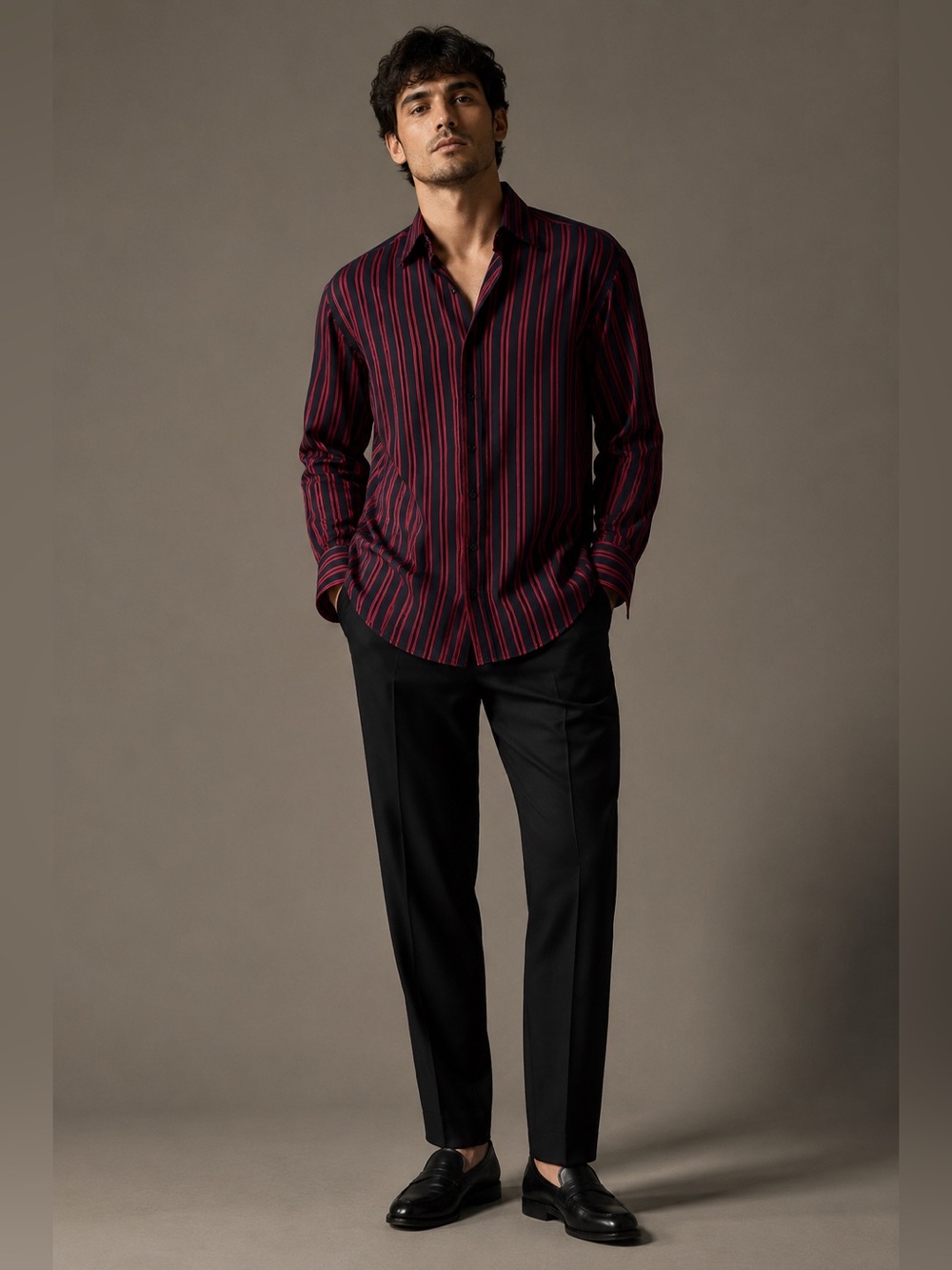 STEFANO RICCI for COURTOUE 100% Silk Stripe Button Down Shirt Italy L